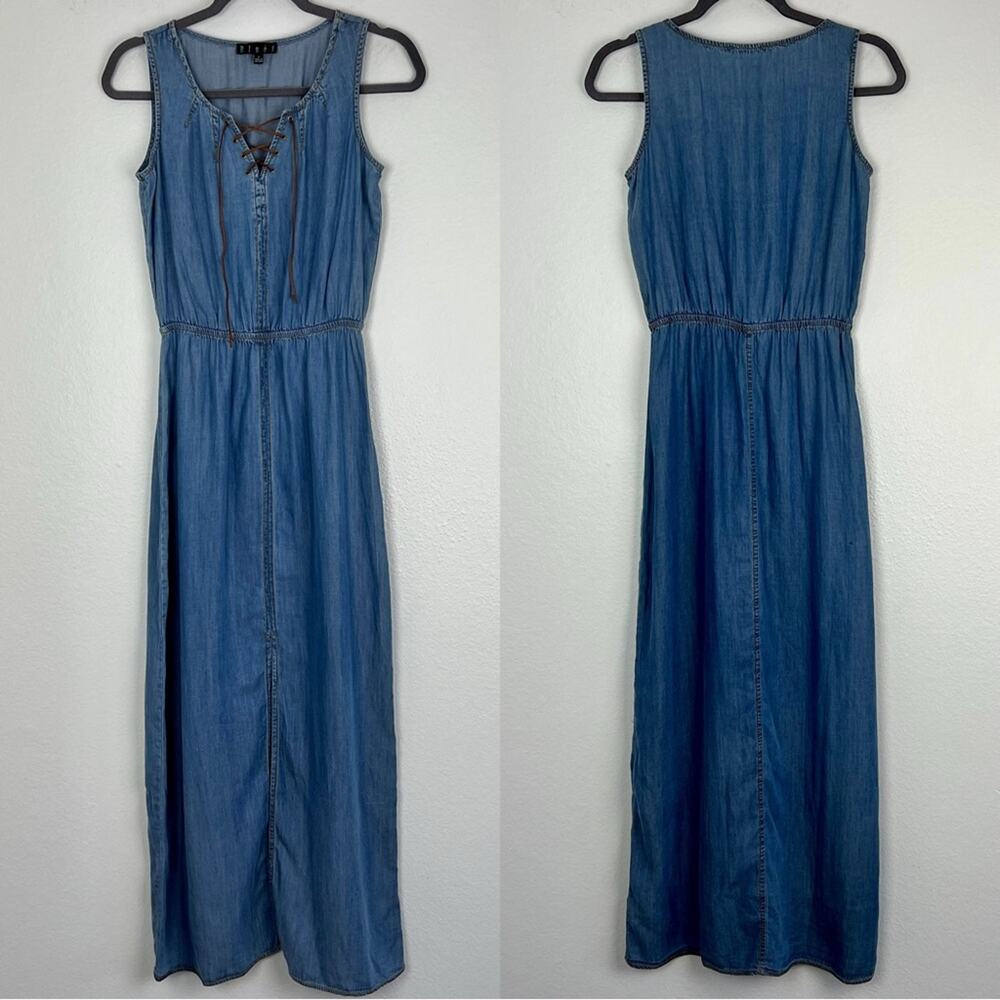 Vintage Renaissance Fair y2k Cottage Fairy Boho Witch Blue Jean Tie Maxi Dress 2